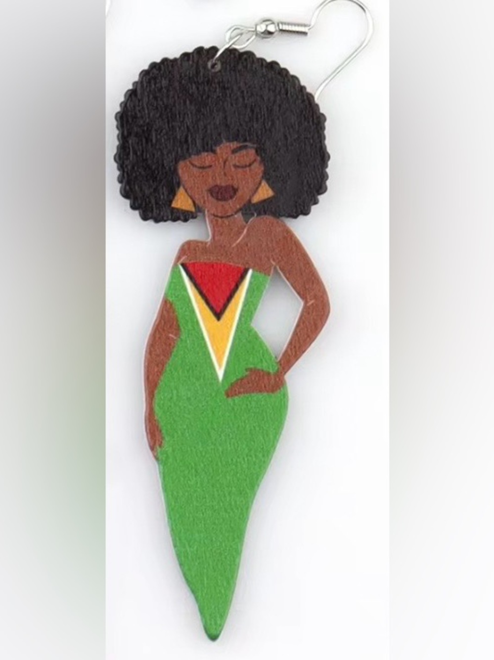 Guyana Flag Afro Wooden Dangle Earrings | Caribbean Statement Earrings